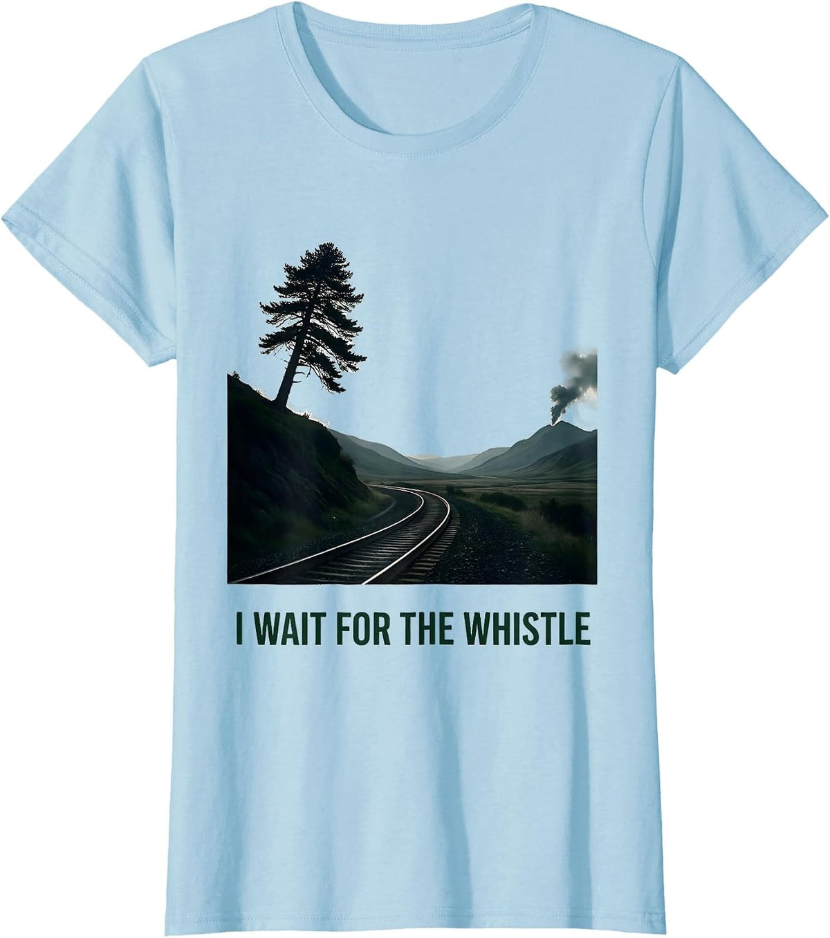 Women's I Wait For The Whistle Nature Outdoor Steam Train Enthusiast T-Shirt - Baby Blue