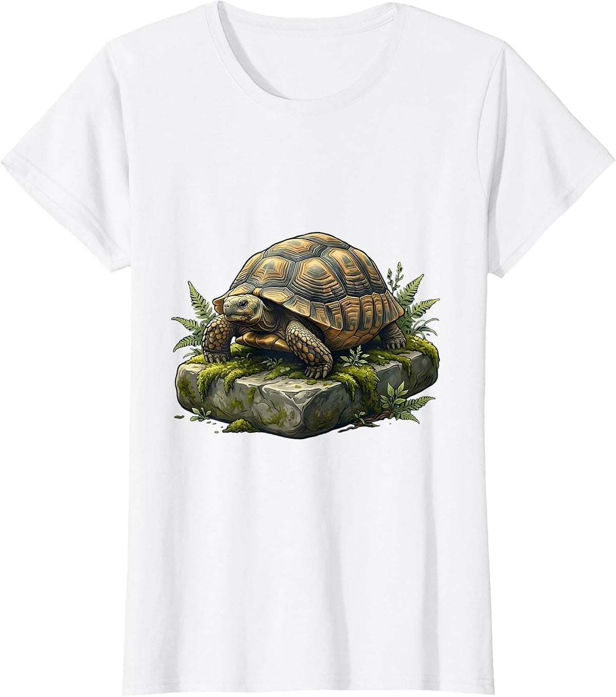 Be Still Tortoise on Ancient Mossy Stone T-Shirt - White