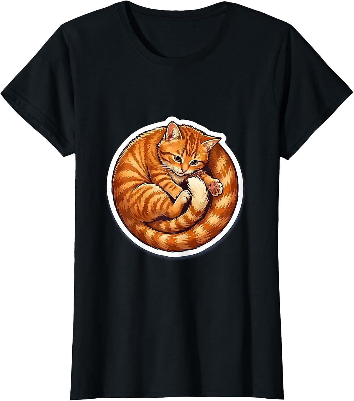 Women's Mimi Kitten Chasing Tail Spiral Cute Cat Design T-Shirt - Black