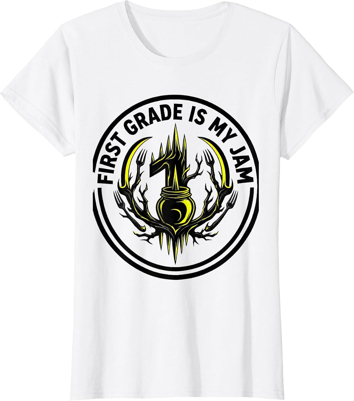 Women's First Grade Is My Jam Teacher Design T-Shirt - White