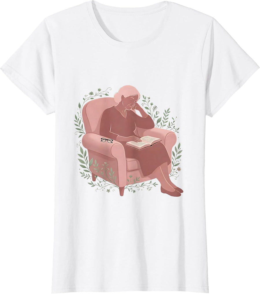 Women's Grandma Napping With Book Cozy Mimi Gift T-Shirt - White