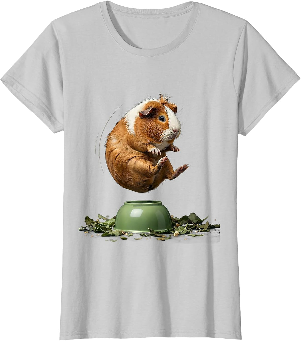 Women's Airborne Tailless Guinea Pig Humor Pet Lover T-Shirt - Silver Grey