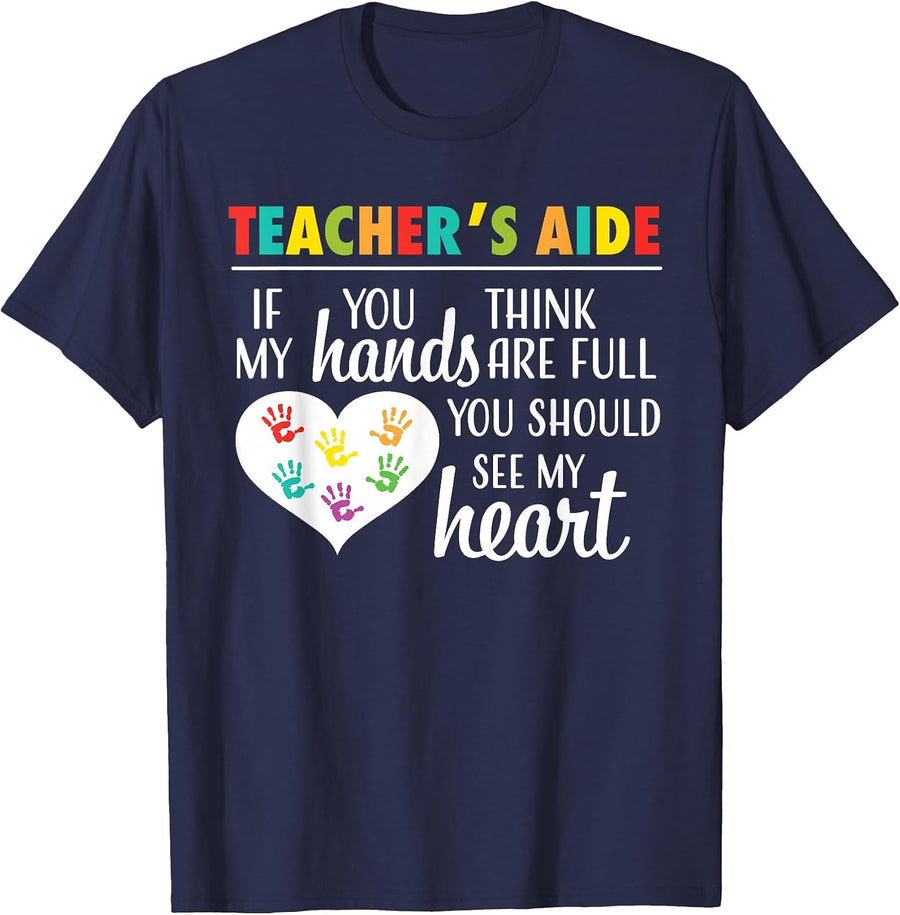 Teacher Aide Appreciation Cute Heart Tee for Women T-Shirt - Navy Blue