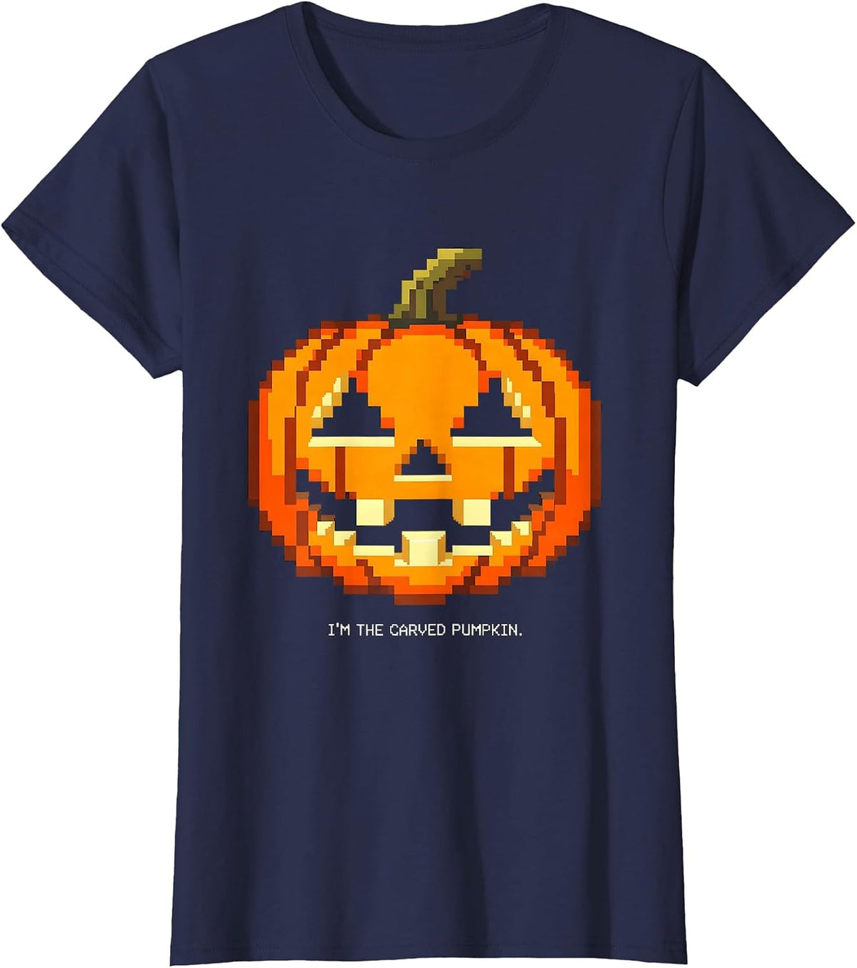 Women's I'm The Carved Pumpkin Pixel Art Halloween Costume Funny T-Shirt - Navy Blue