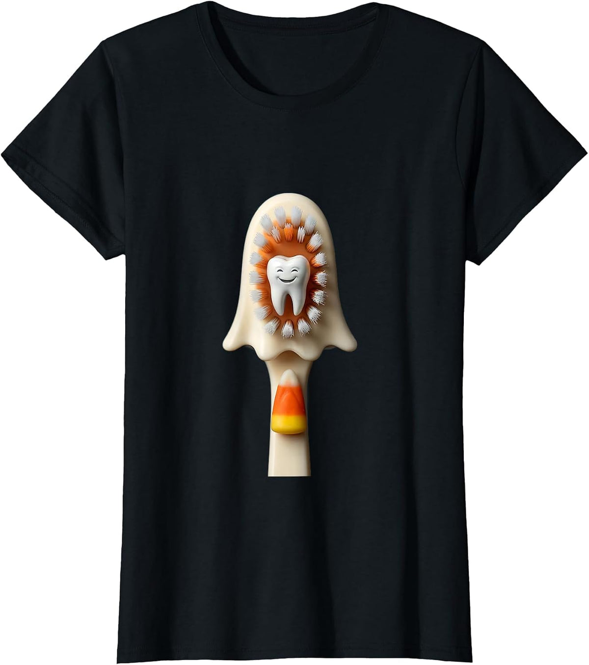 Friendly Ghost Toothbrush Halloween Dental Staff Humor T-Shirt - Black
