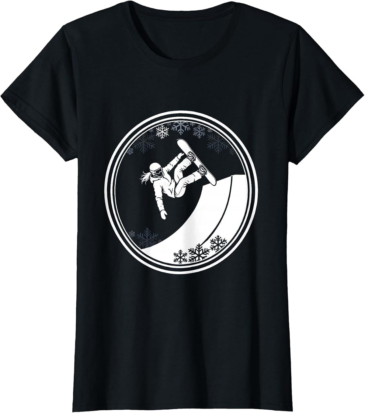 Woman Snowboarder Halfpipe Launch Graphic T-Shirt - Black