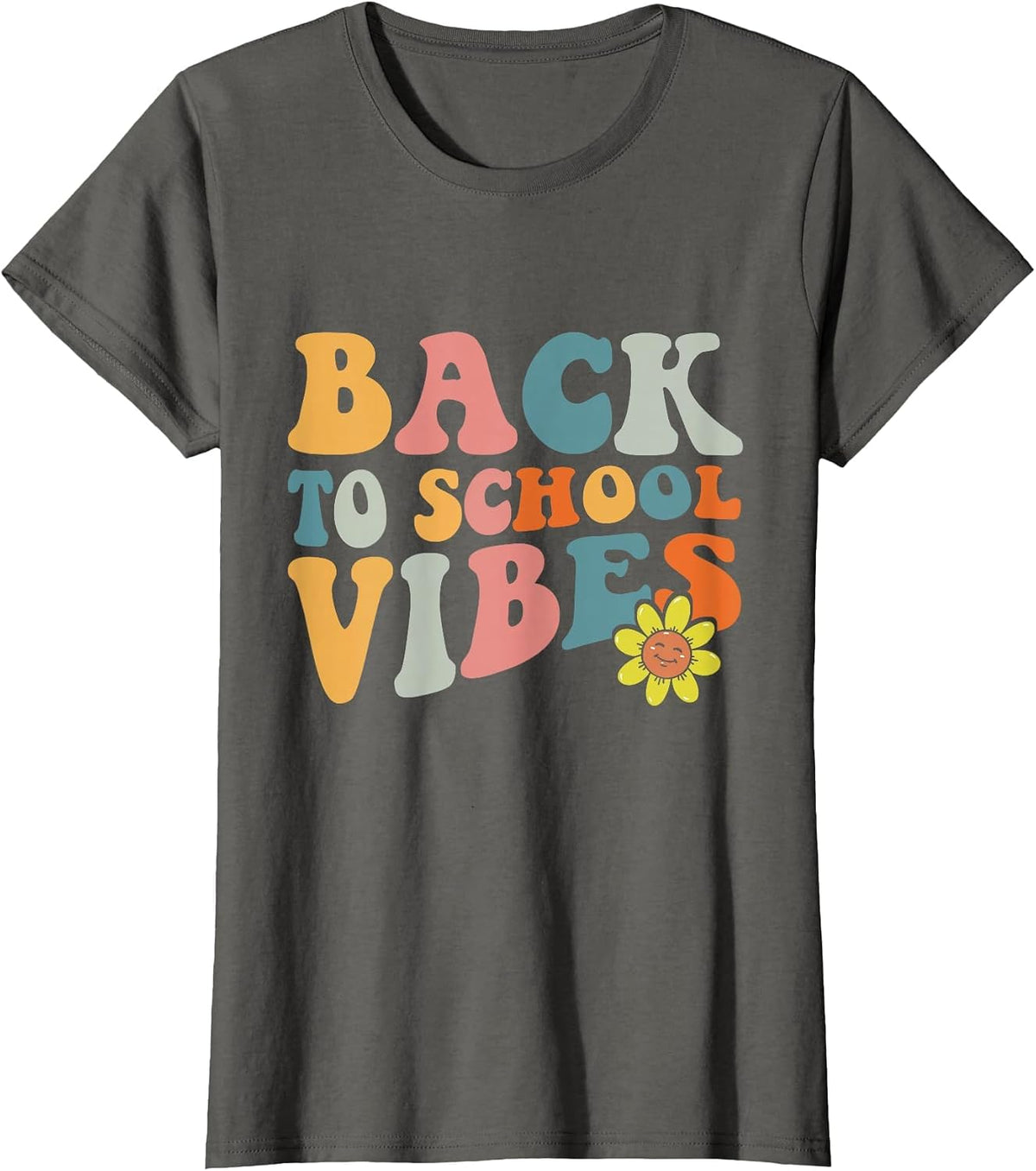 Back to School Vibes Retro Groovy Kids Students Teachers T-Shirt - Asphalt Grey
