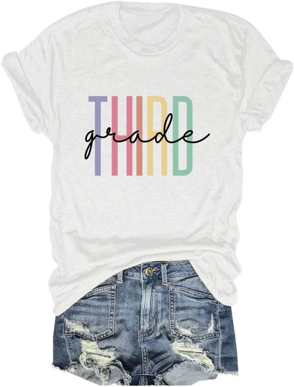Third Grade T-Shirt for Women 3rd Grade Teacher Shirt Teacher Appreciation Short Sleeve Shirt Teacher Gift Tee - White