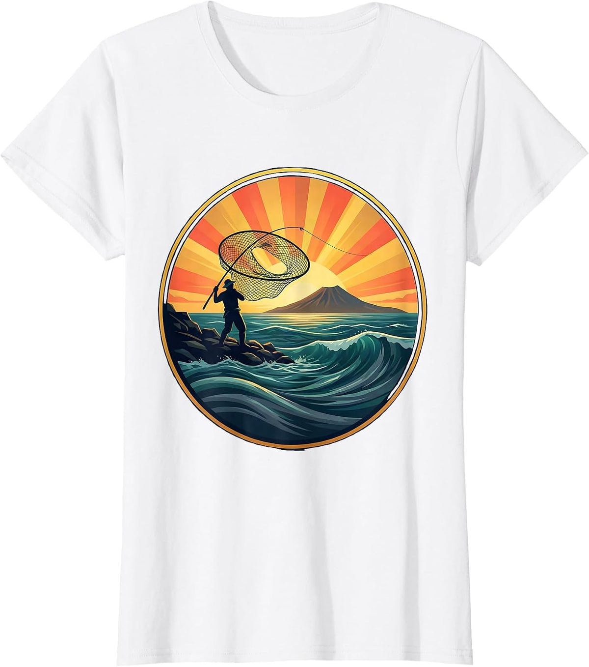 Hawaii Fisherman Casting Net Golden Sunrise T-Shirt - White