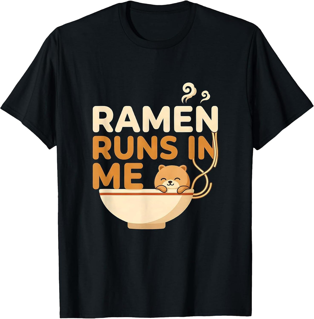 Men's Ramen Runs In Me Kawaii Anime Animal Food Lover Humor T-Shirt - Black