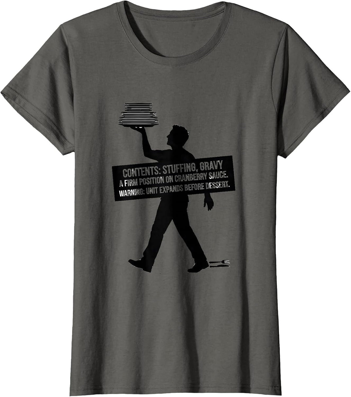 Women's Thanksgiving Nutrition Label Stuffing Gravy Parody T-Shirt - Asphalt Grey