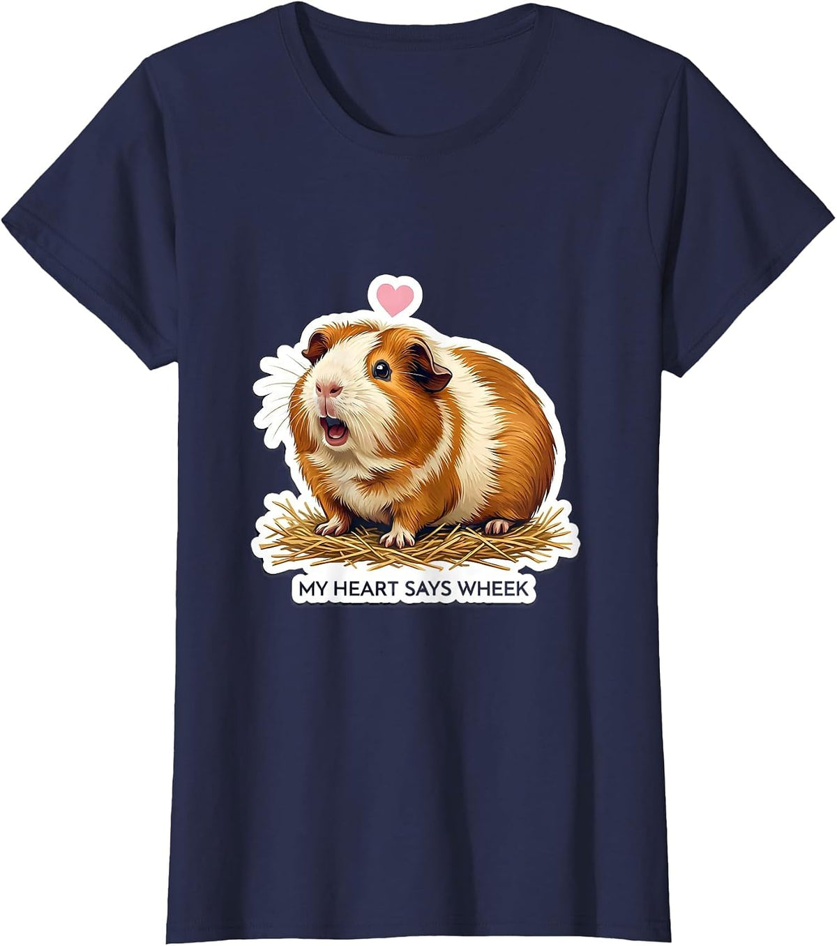 Women's My Heart Says Wheek Cute Guinea Pig Lover Owner Humor T-Shirt - Navy Blue