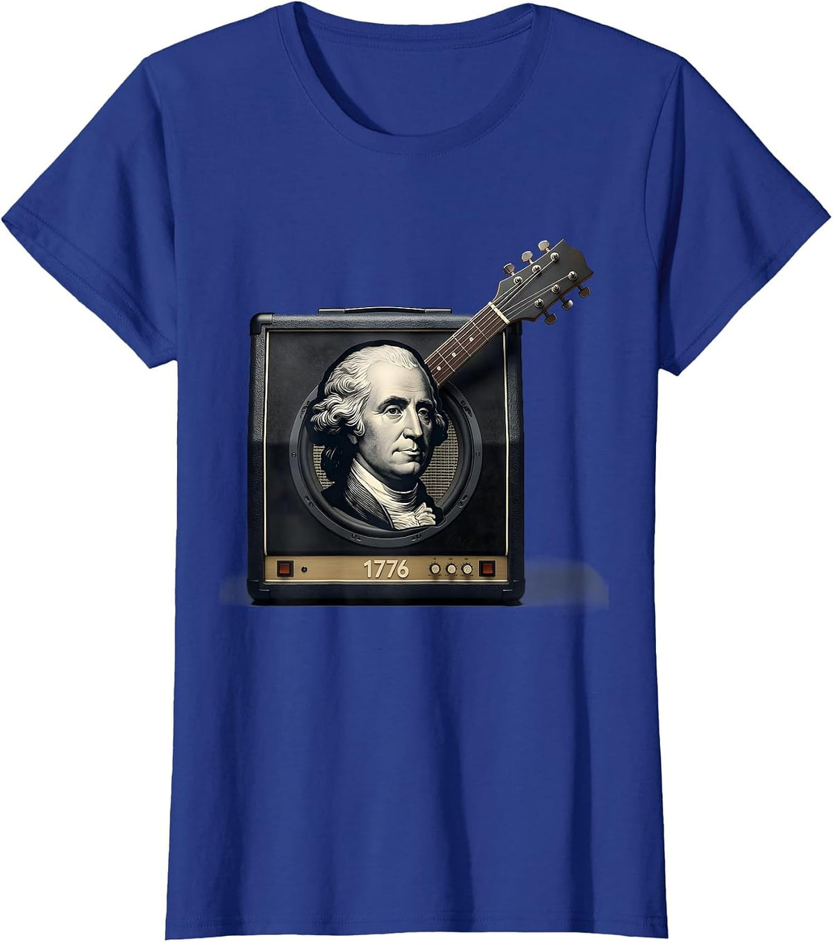 Women's 1776 Editorial Conceptual Patriotic Guitar Rocker 250th T-Shirt - Royal Blue