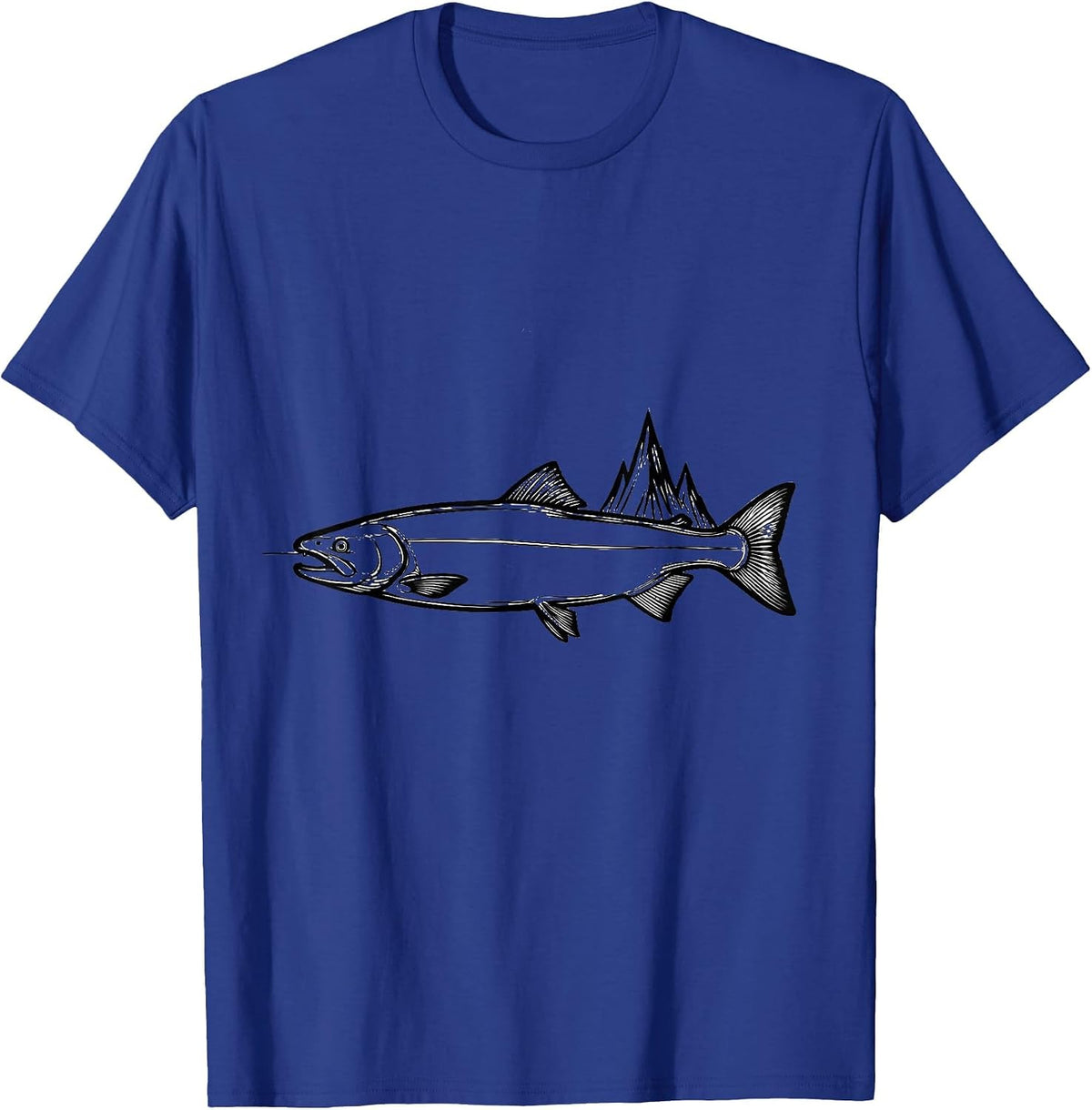 Atlantic Salmon Pulse Line Art Fishing Angler Gift T-Shirt - Royal Blue