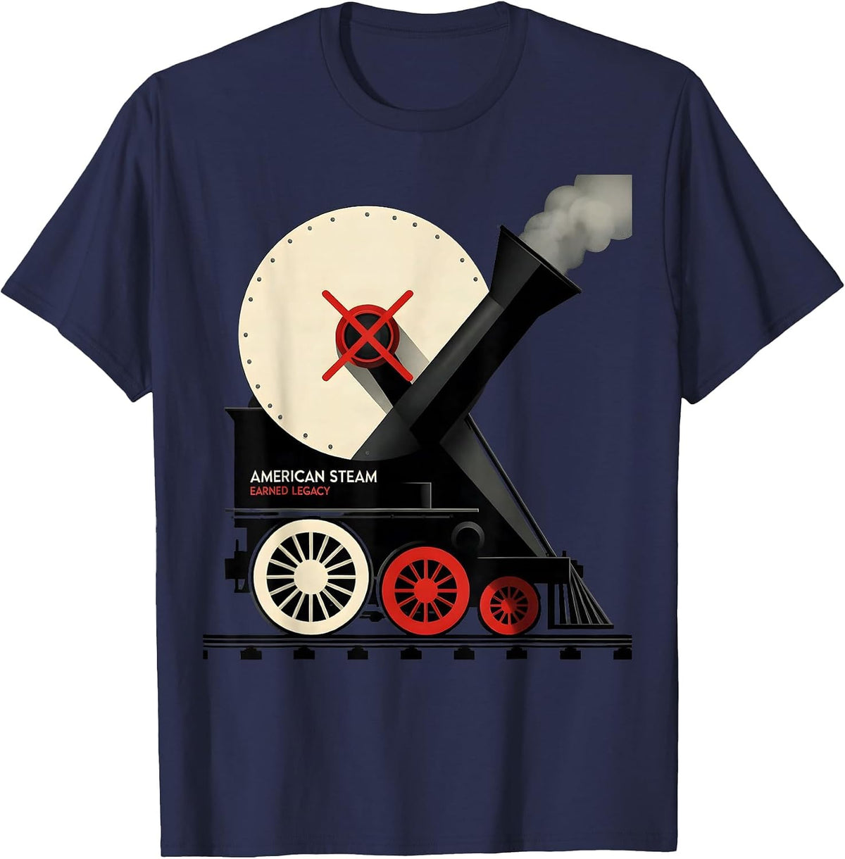 American Steam Earned Legacy Constructivist Poster Train T-Shirt - Navy Blue