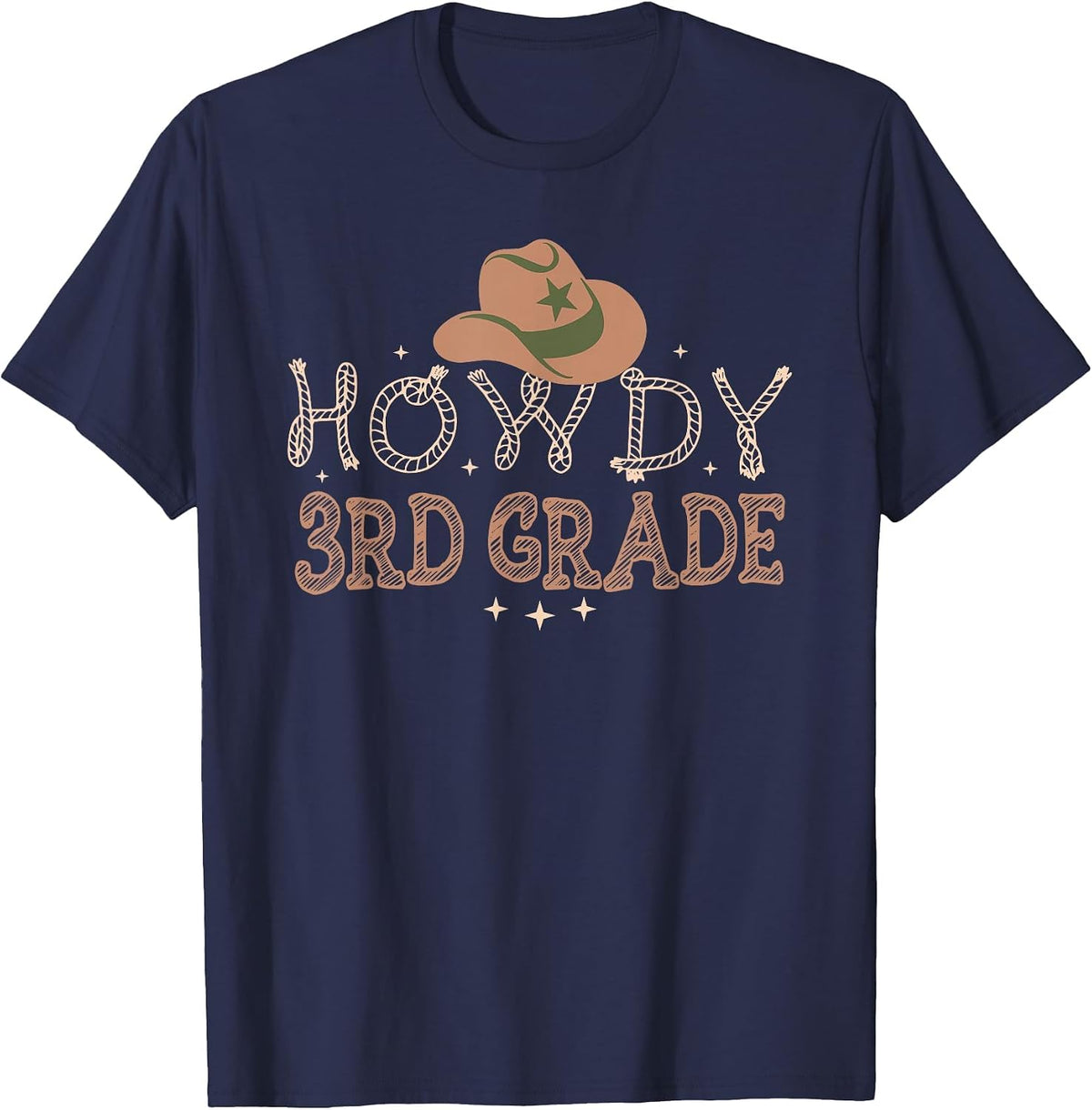 Howdy 3rd Grade Teacher Rodeo Back to School Western Cowboy Tee T-Shirt - Navy Blue