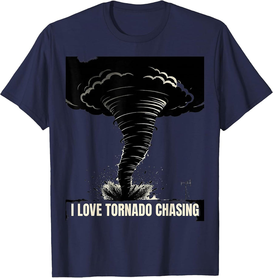 I Love Tornado Chasing Silhouette Storm Chaser Meteorology T-Shirt - Navy Blue