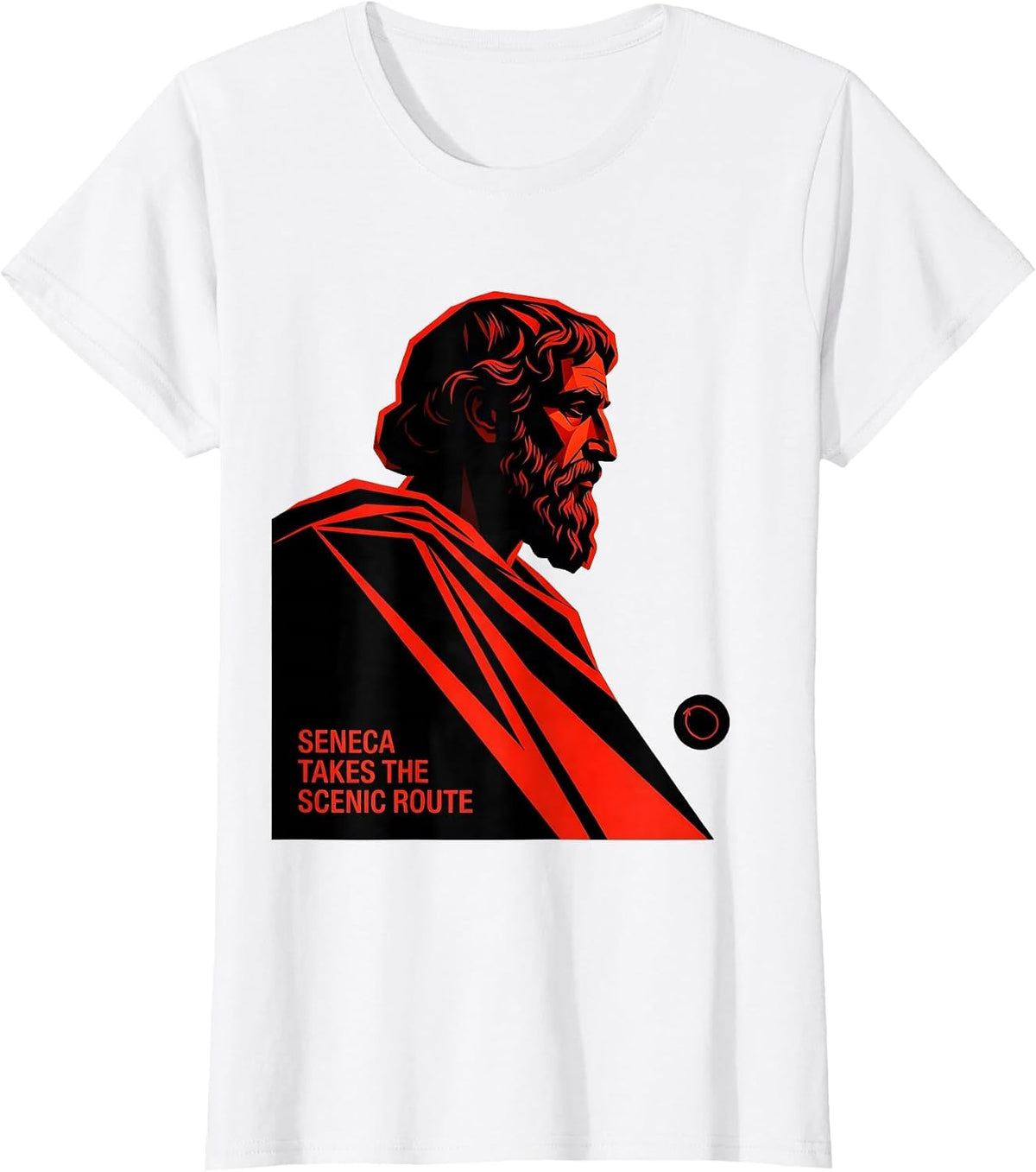 Seneca Takes The Scenic Route Funny Philosopher Pun T-Shirt - White