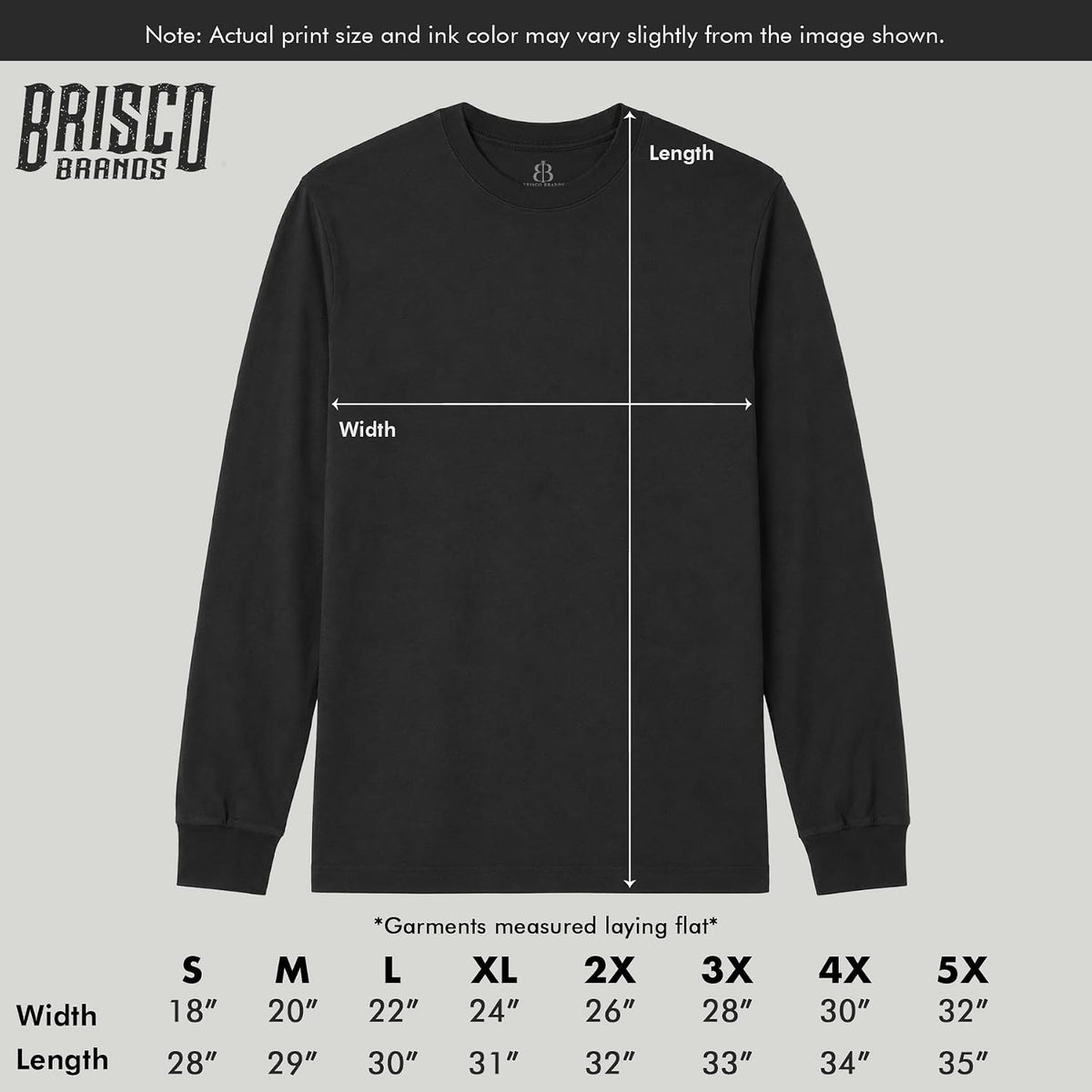 Brisco Brands Gill McFinn Fisherman Sunfish Fishing Long Sleeve Tshirt Men Women - size chart