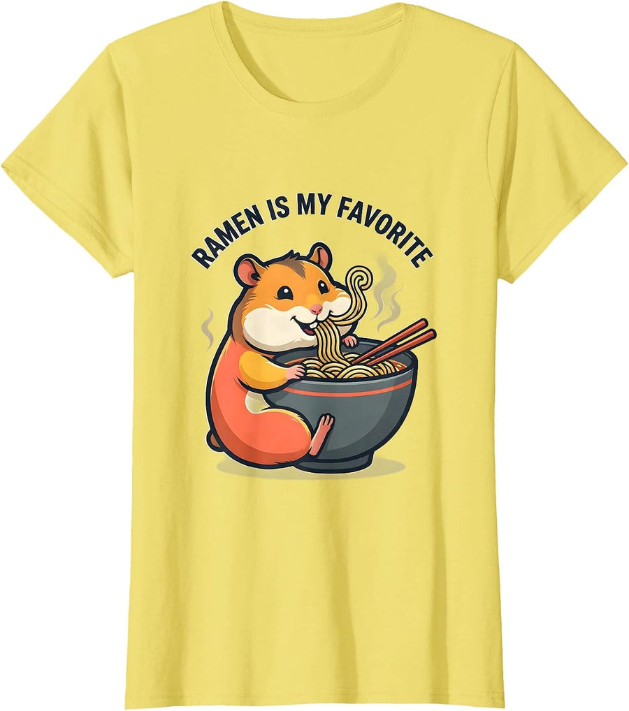 Women's Ramen Is My Favorite Cute Kawaii Anime Hamster Ramen Lover T-Shirt - Lemon Yellow