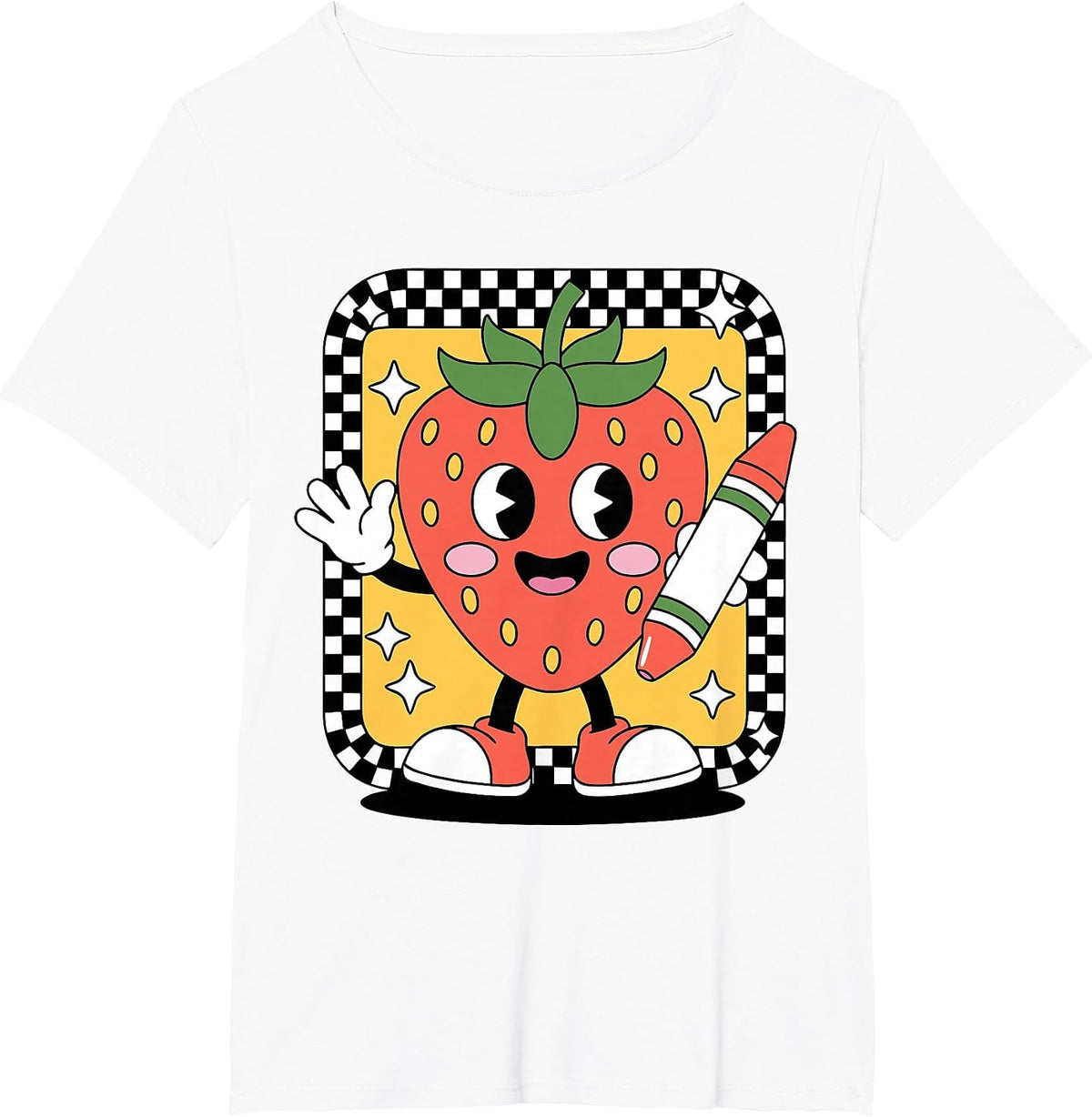 Teacher Vintage Checkered Strawberry Teaching T-Shirt - White