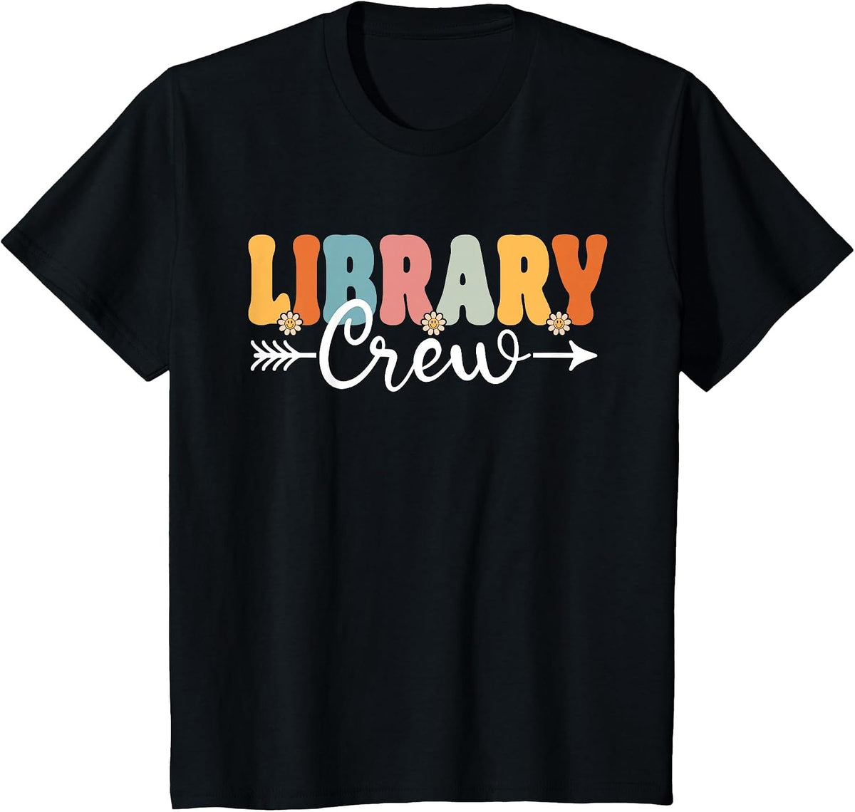 Library Crew Back to School Teachers Students T-Shirt - Black