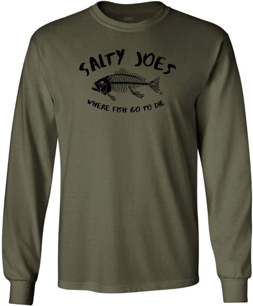 SALTY JOES "Where Fish Go to Die Heavyweight Long Sleeve Tee in Reg, Big & Tall - Military Green \/ Black Logo