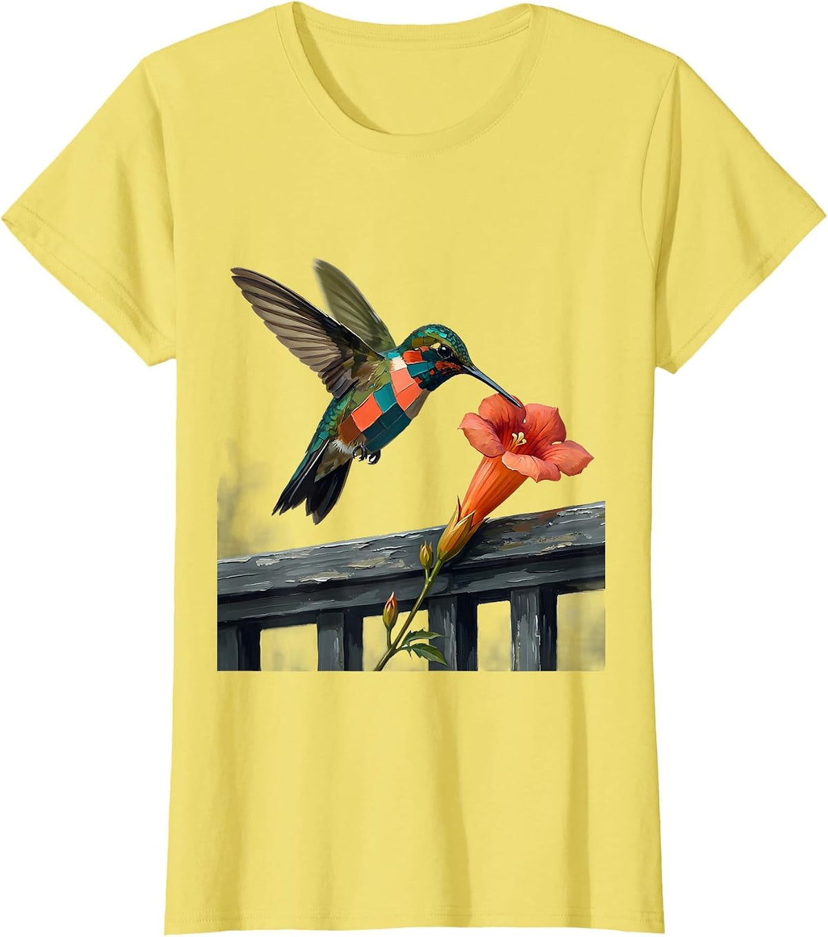 Hummingbird Porch Perch Nature Lover Birdwatching Humor T-Shirt - Lemon Yellow