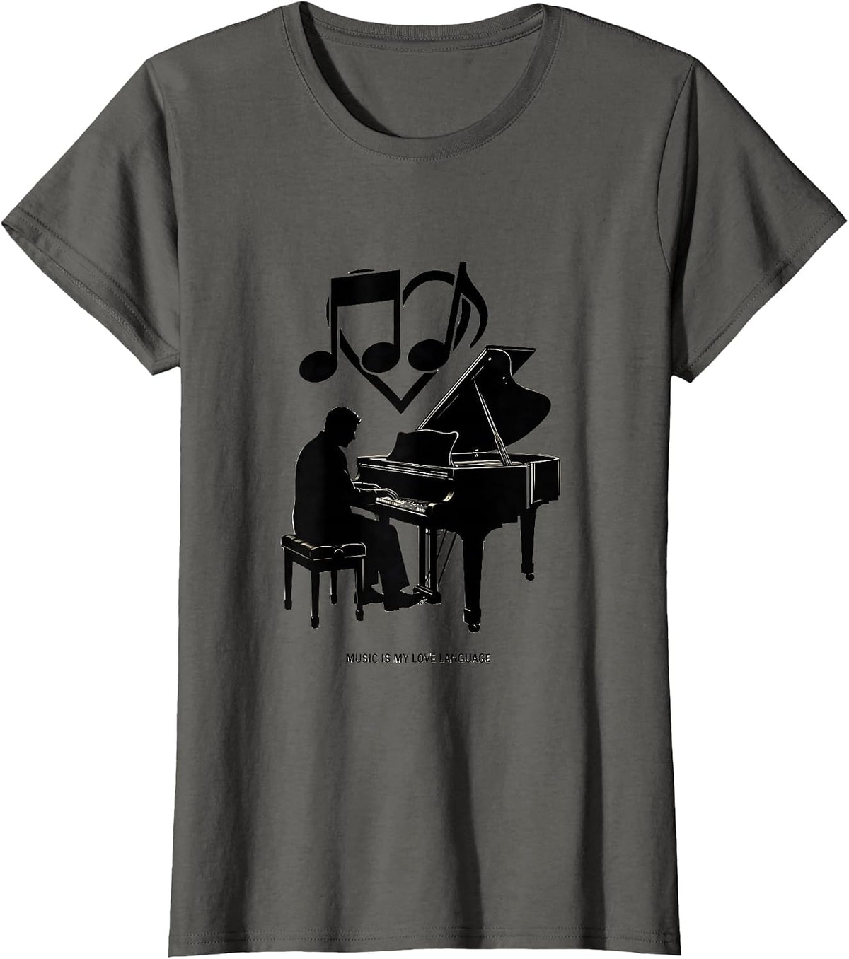 Women's Music Is My Love Language Music Teacher Design T-Shirt - Asphalt Grey