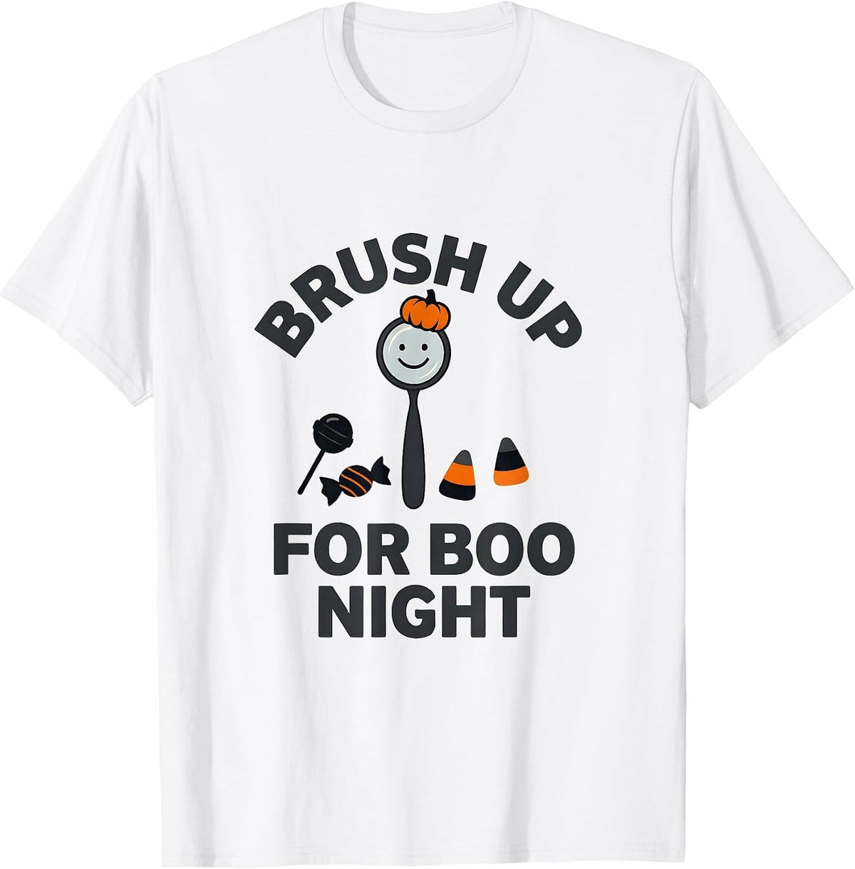 Men's Brush Up For Boo Night Playful Dental Humor Halloween T-Shirt - White