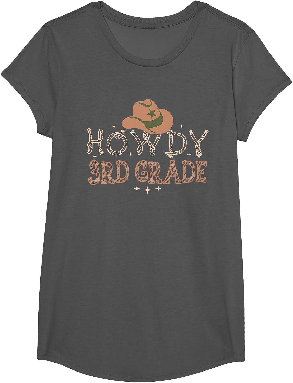 Howdy 3rd Grade Teacher Rodeo Back to School Western Cowboy Tee T-Shirt - Girls Asphalt Grey