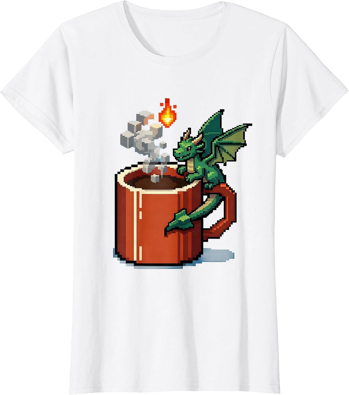 Pixel-Art Dragon Mug Fantasy Gamer Whimsical Pride T-Shirt - White