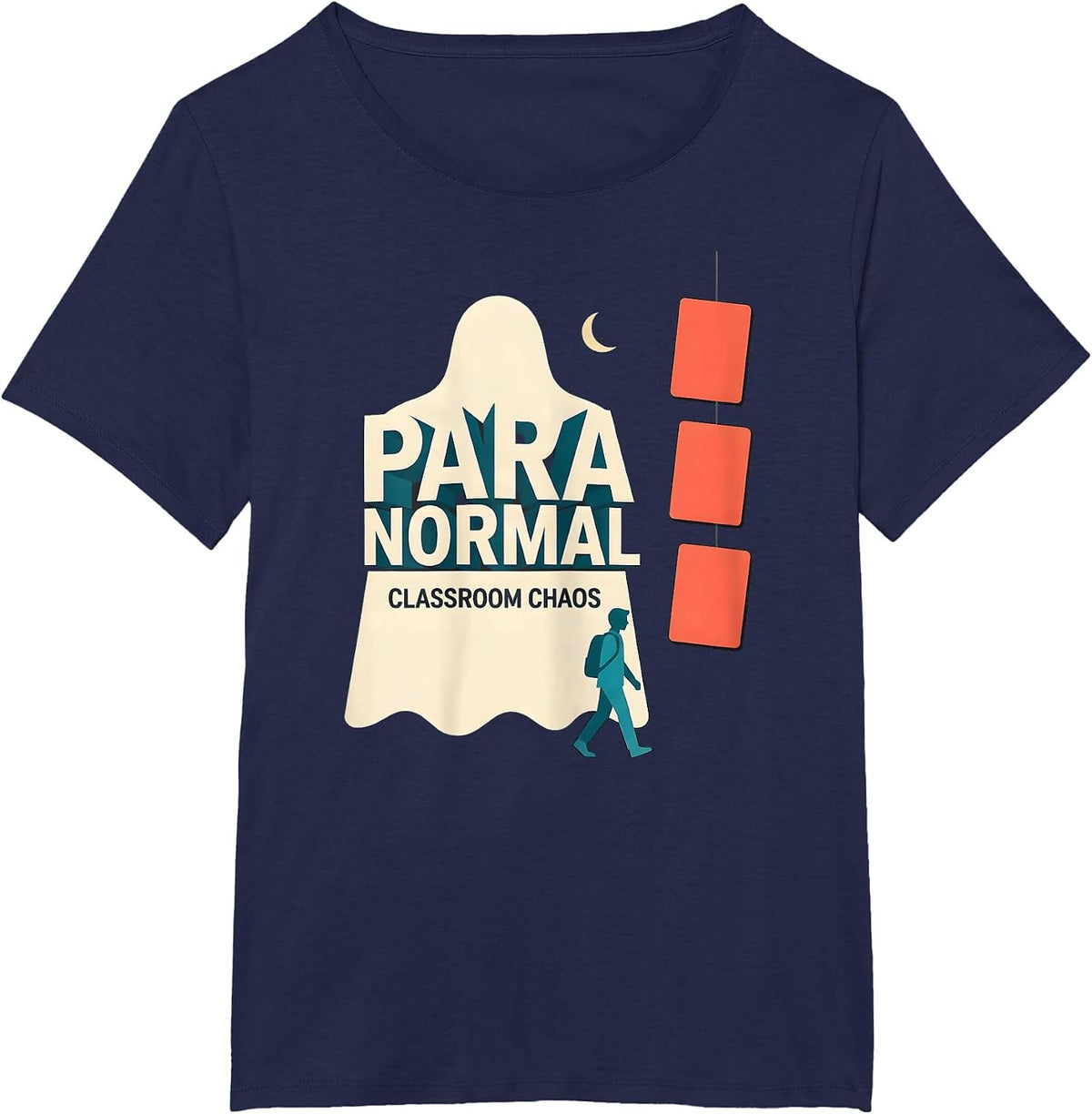 Women's Para Normal Classroom Chaos Funny Ghost Paraprofessional T-Shirt - Navy Blue