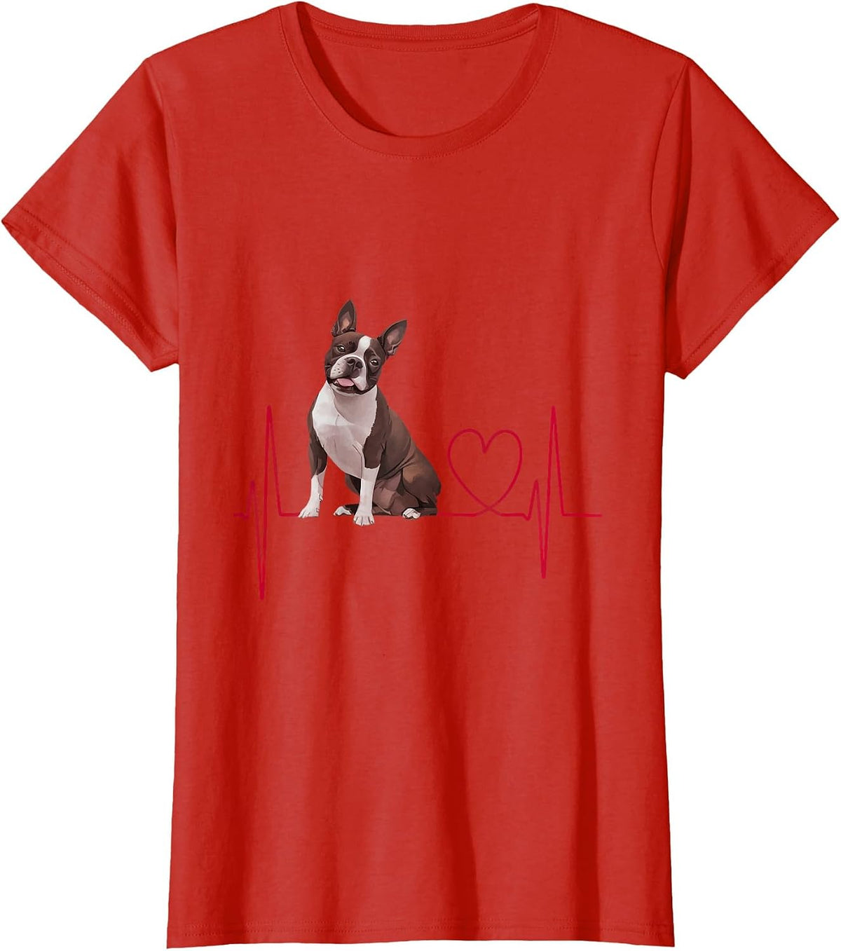 Heartbeat Boston Terrier Dog T-Shirt - Red