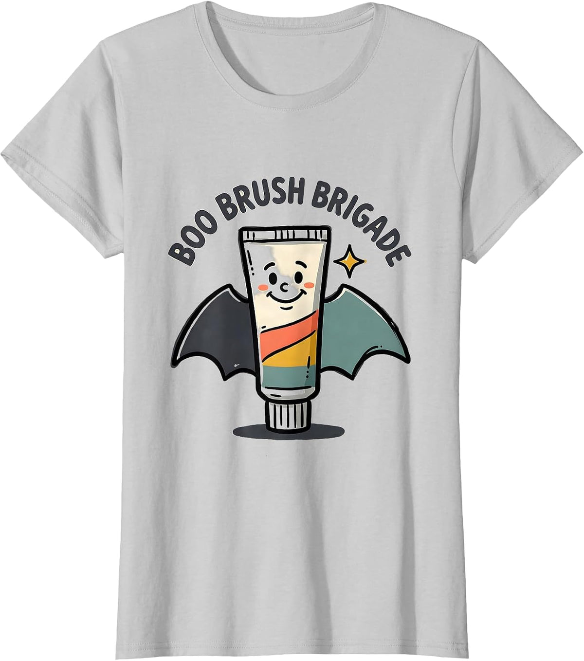 Women's Boo Brush Brigade Funny Dental Hygienist Halloween Costume T-Shirt - Silver Grey
