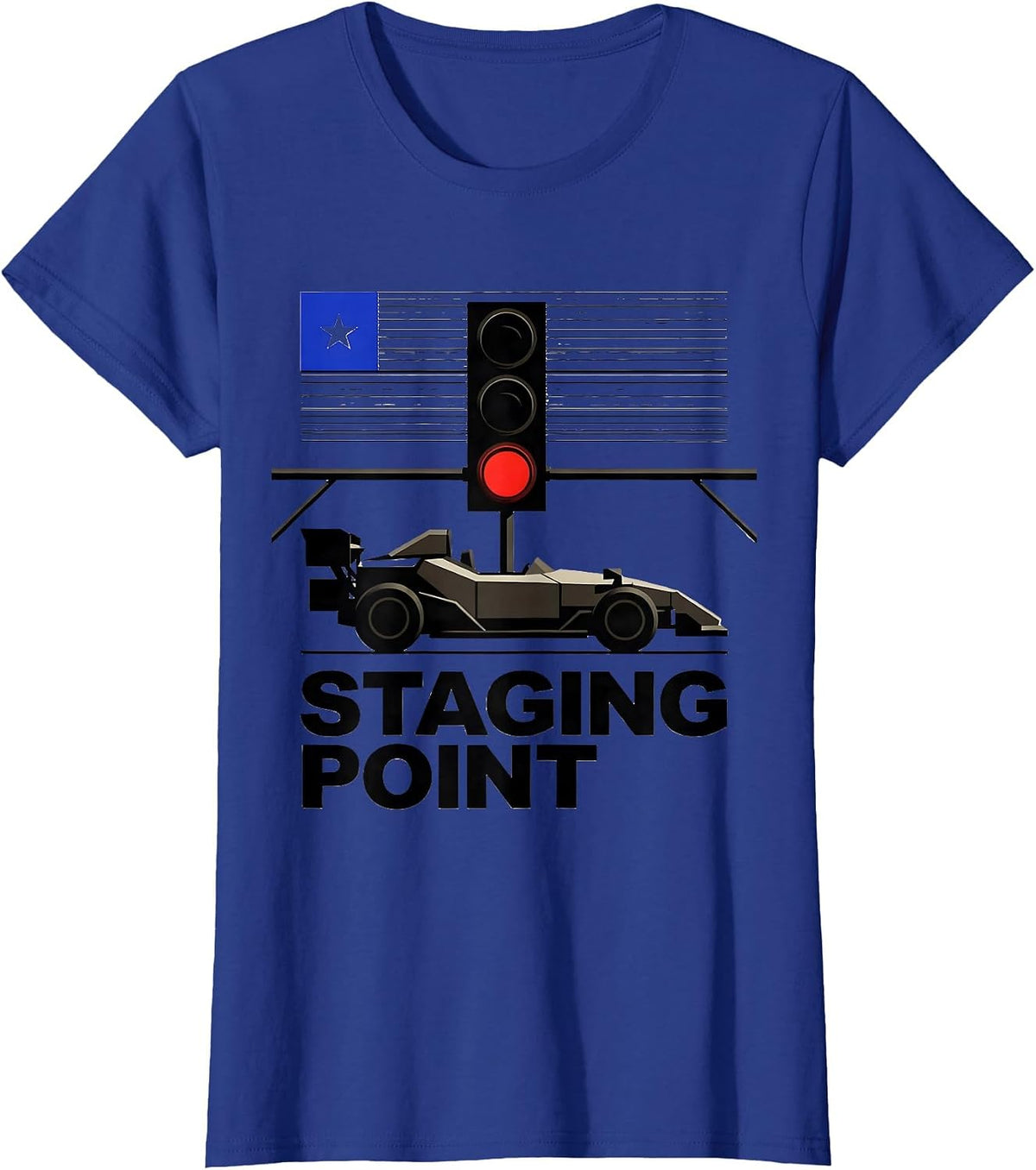 Women's Staging Point Bauhaus Modernist RC Racing American Flag T-Shirt - Royal Blue