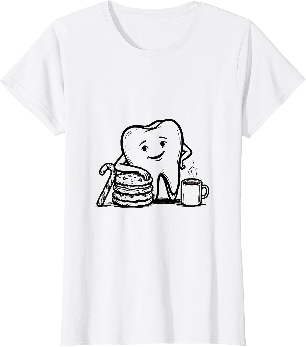 Women's Contour Tooth Dental Humor Christmas Dentist Crew T-Shirt - White