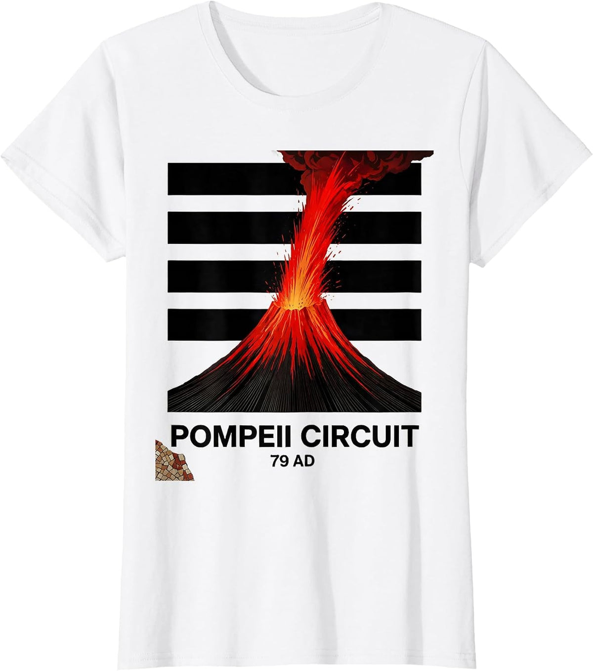 Pompeii Circuit 79 AD Constructivist Historical Volcano T-Shirt - White