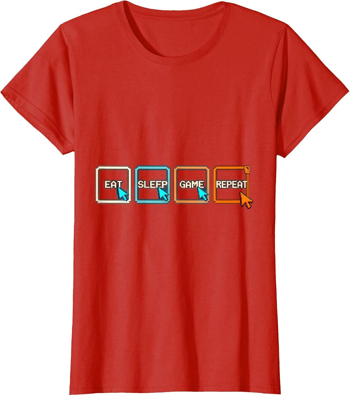 Eat Sleep Game Repeat Funny Gamer Meme Pixel Art T-Shirt - Red