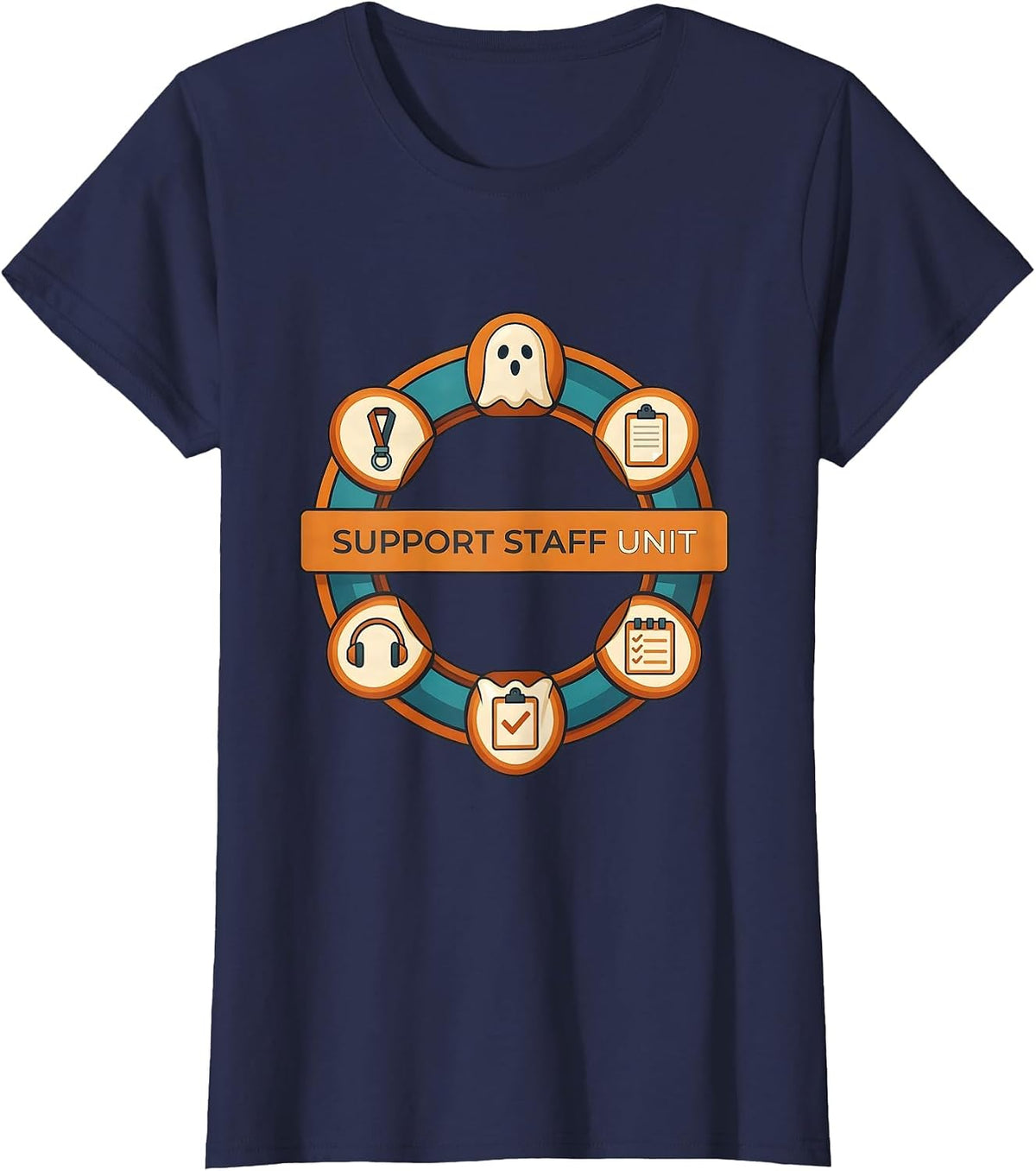 Women's Support Staff Unit Funny Paraprofessional Halloween Ghost T-Shirt - Navy Blue