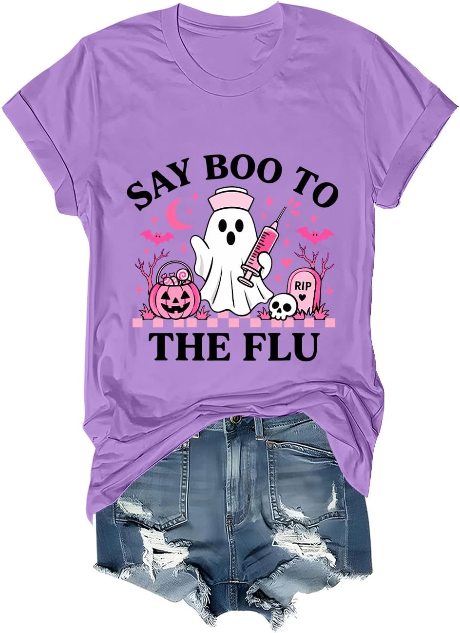 Say Boo to The Flu Shirt Funny Nurse Ghost Halloween T-Shirt Unisex - Purple