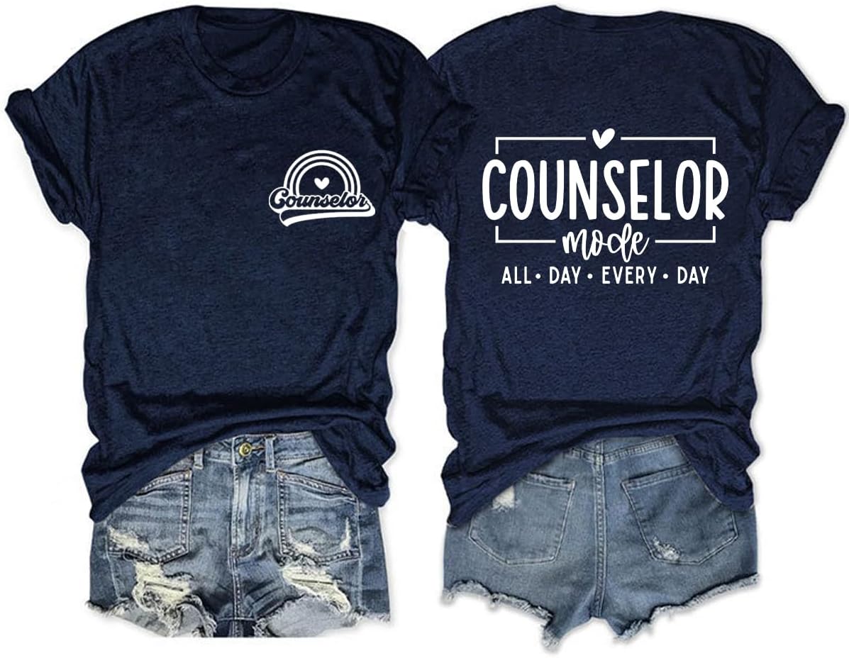 Women's Counselor Mode Shirt School Counselor Gift Letter Printed Summer Graphic Tee Short Sleeve Casual Tops - Navy Blue