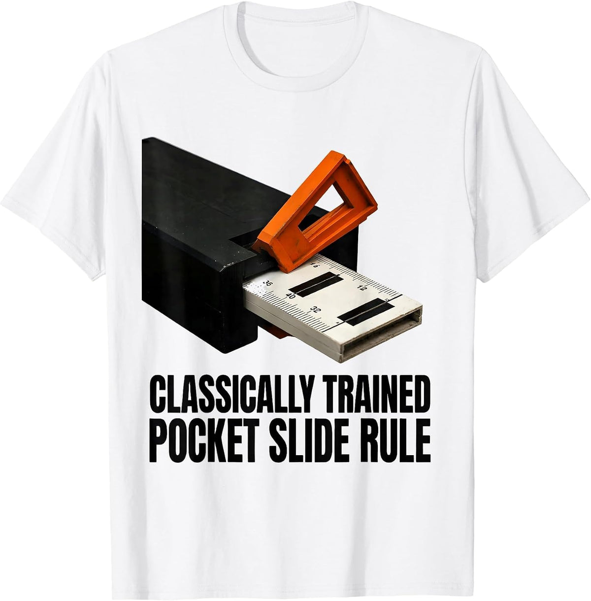 Men's Classically Trained Pocket Slide Rule Retro Enthusiast T-Shirt - White