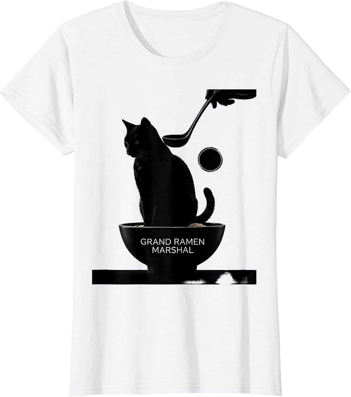 Women's Grand Ramen Marshal Silhouette Kawaii Anime Cat Ramen Lover T-Shirt - White