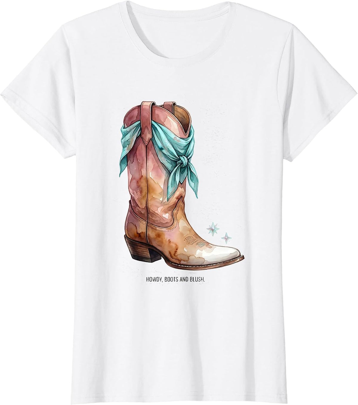 Howdy, Boots and Blush Watercolor Cowgirl Western Lifestyle T-Shirt - White