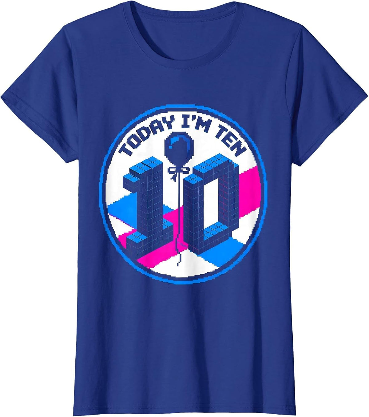 Women's Today I'm Ten Pixel Art Birthday Kid Family Matching Party T-Shirt - Royal Blue