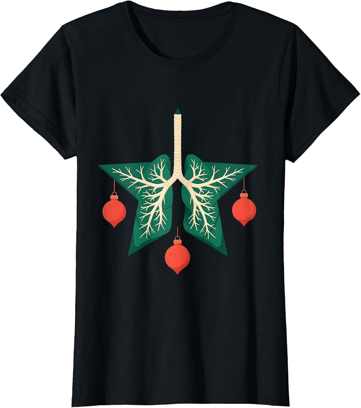 Lung Star Respiratory Therapist Christmas Humor T-Shirt - Black