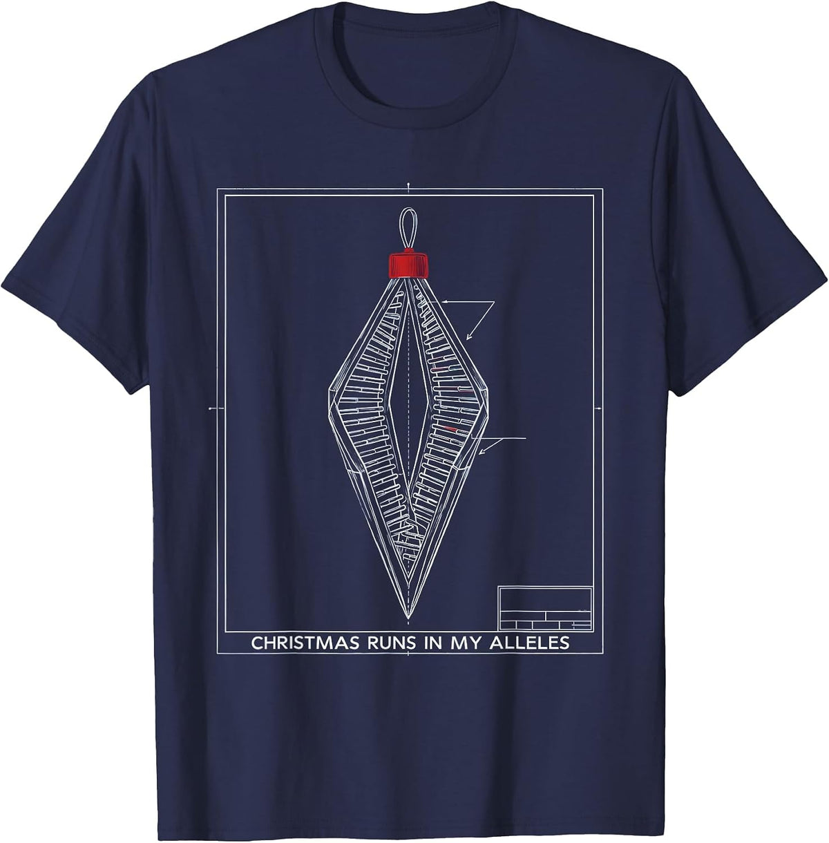 Men's Christmas Runs in My Alleles Technical Blueprint DNA Science T-Shirt - Navy Blue