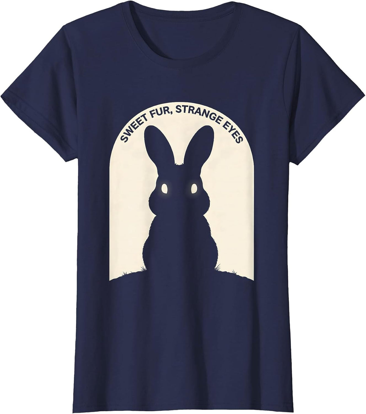 Women's Sweet Fur, Strange Eyes Cute Goth Bunny Rabbit Silhouette T-Shirt - Navy Blue