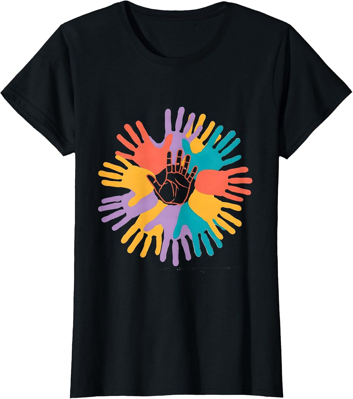 Women's Kindergarten Teacher Little Handprints Art T-Shirt - Black